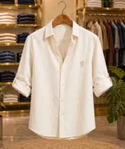 Men’s Classic Cream Solid Shirt – Premium Full Sleeve Casual