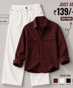 Premium Maroon Casual Shirt & White Denim Jeans Combo