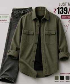 Premium Olive Green Casual Shirt & Charcoal Black Denim Jeans Combo